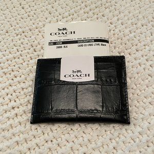 NWT Coach Card Case Black Crocodile Leather 4 x 3 inches
